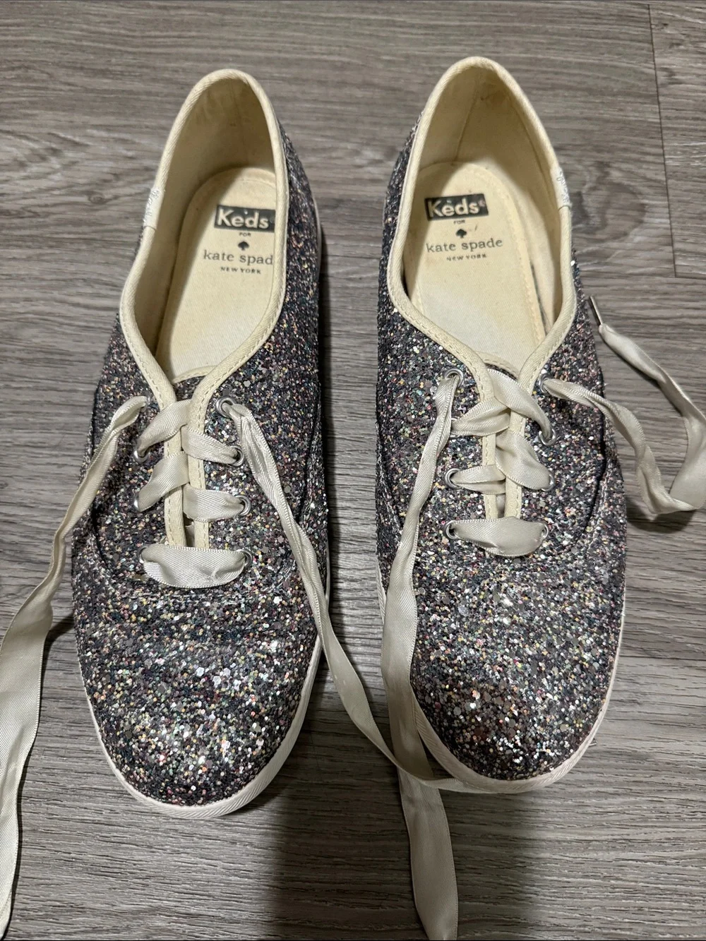 Keds X Kate Spade Sneaker Womens 10 Silver Champion Glitter Low Lace Up